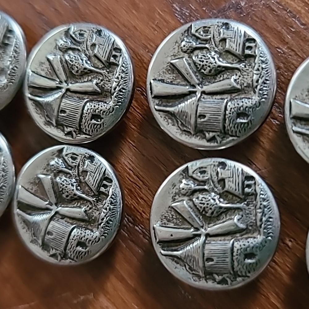 Vintage Silver Buttons with Windmill Design - Picture 3 of 5